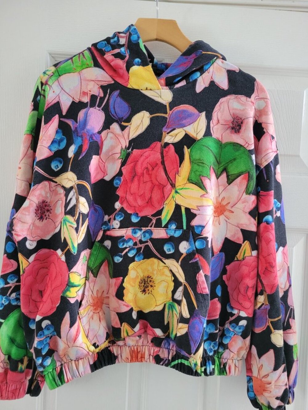 Desigual Girls Colorful floral Hoodie cropped size XL boho Artsy Maximalist AOP - Picture 2 of 9
